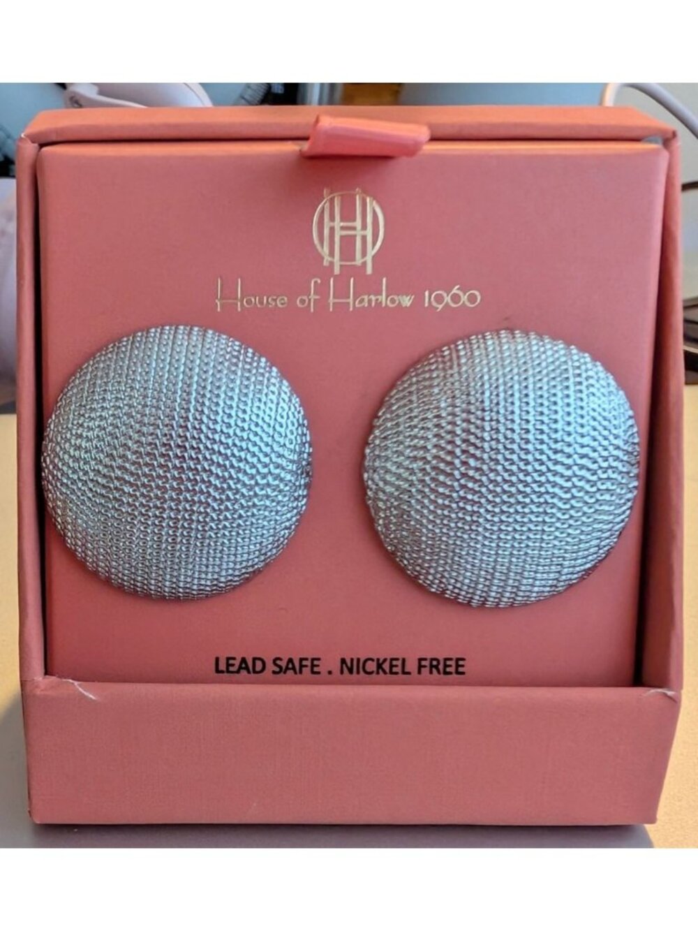House Of Harlow 1960 Silver-Tone Mesh Dome Earrings Lead Safe Nickel Free